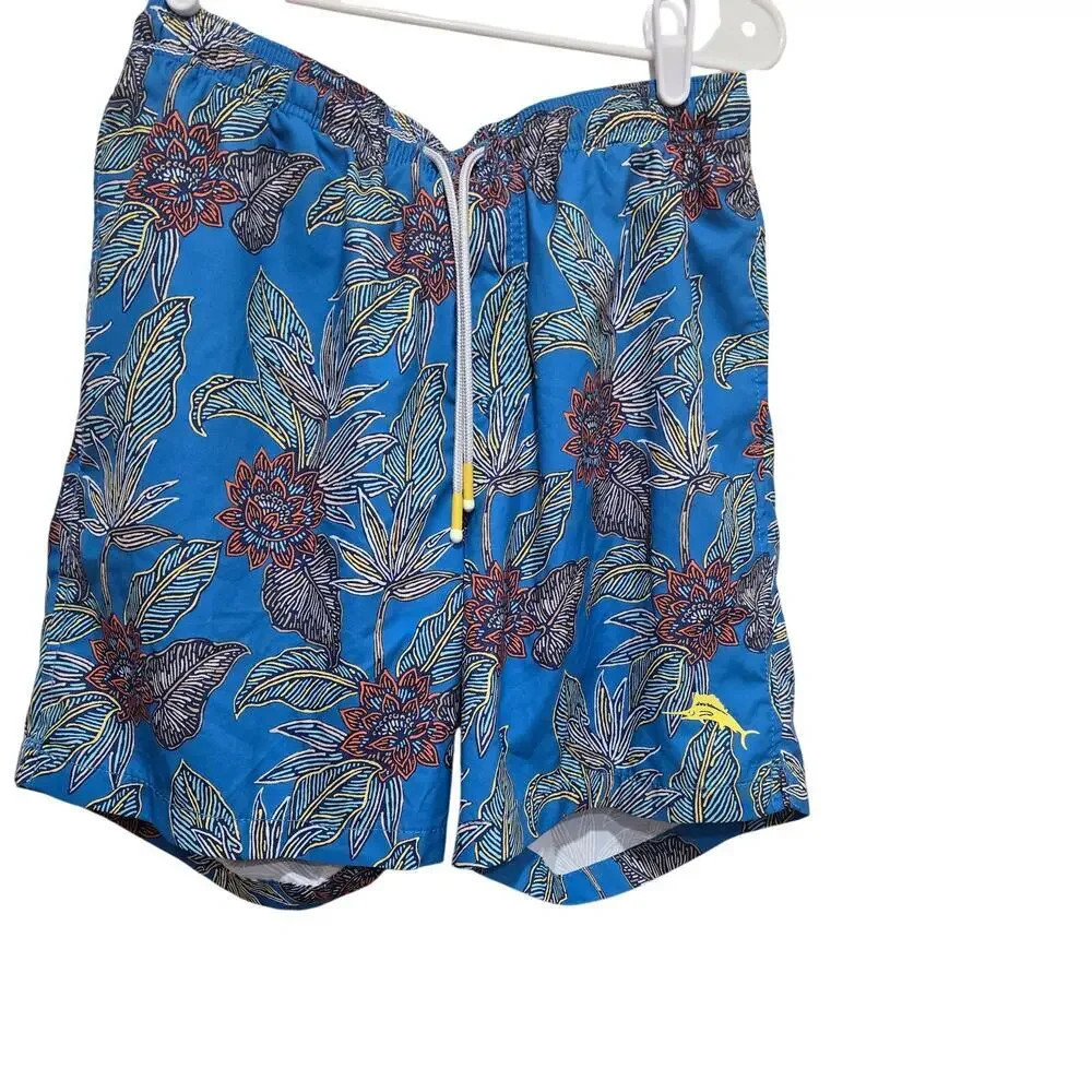 Tommy Bahama Floral Swim Trunks Blue Small Beach Shorts